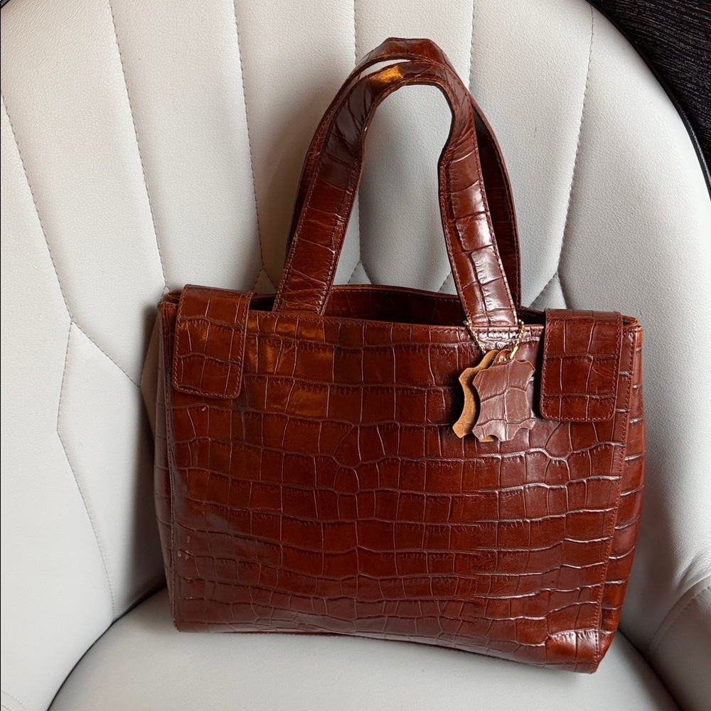 VALERIE STEVENS Vintage 90s Tote Bag - Genuine Leather Relief Crocodile .
